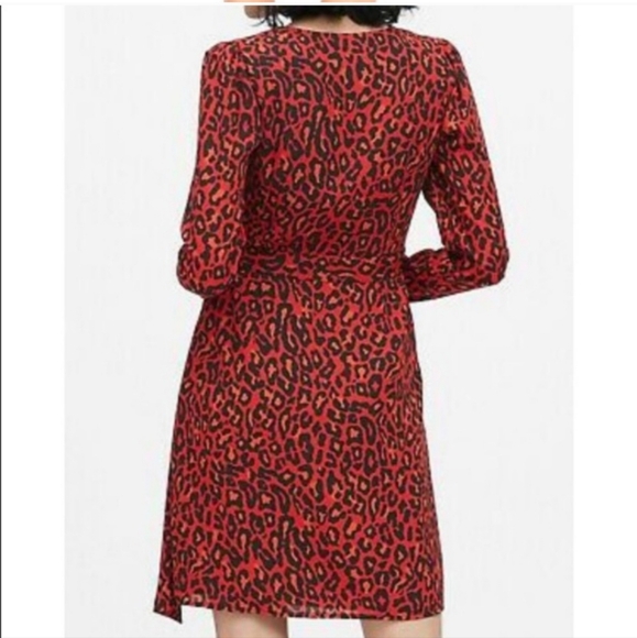 BANANA REPUBLIC Puff Sleeve Red Leopard Print Wrap Dress, Size 2 - Picture 2 of 7